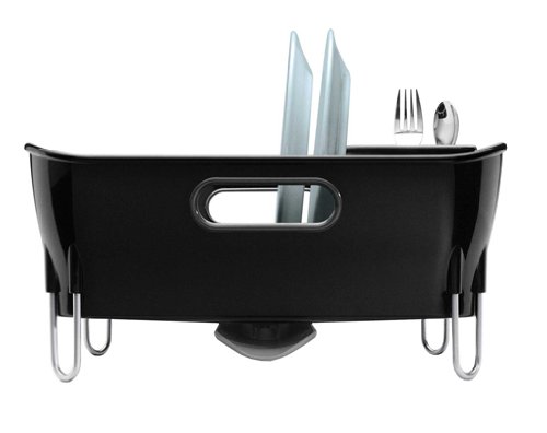 Bandeja de platos simple, compacta y fácil de mantener, en plástico negro.