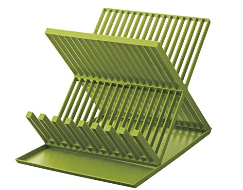 Escurreplatos de plástico verde sólido con un moderno y limpio diseño Yamazaki.
